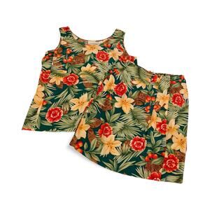 Vtg Liz Claiborne 100% Silk Floral Tropical Aloha tank top pleated skirt set M 8